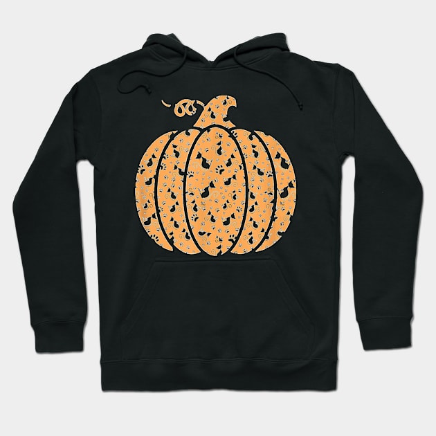 Black Cat Paw Print Pattern   Cat Lover Halloween Pumpkin Hoodie by Mum and dogs